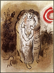 Marc Chagall: Naemi (Noomi) mit ihren Schwiegertchtern Ruth und Orpa, Bilder zur Bibel 1960 | Lithographien