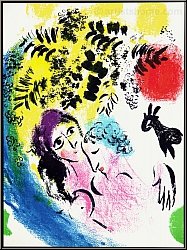 Marc Chagall: Die Verliebten mit roter Sonne (Les amoureux au soleil rouge) 1960 - Lithographien, Originale