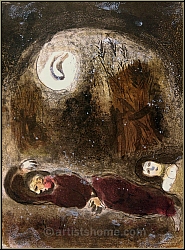 Marc Chagall: Ruth zu Fen des Boas, 1960, Original-Lithographie, Verve Bilder zur Bibel - Drucke | Originale